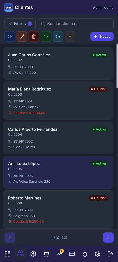 Vista del módulo Clientes en IKIMIZU