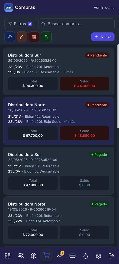 Vista del módulo Compras en IKIMIZU