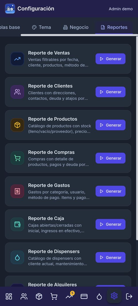 Vista del módulo Reportes en IKIMIZU