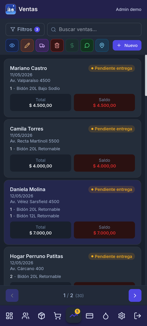 Vista del módulo Ventas en IKIMIZU